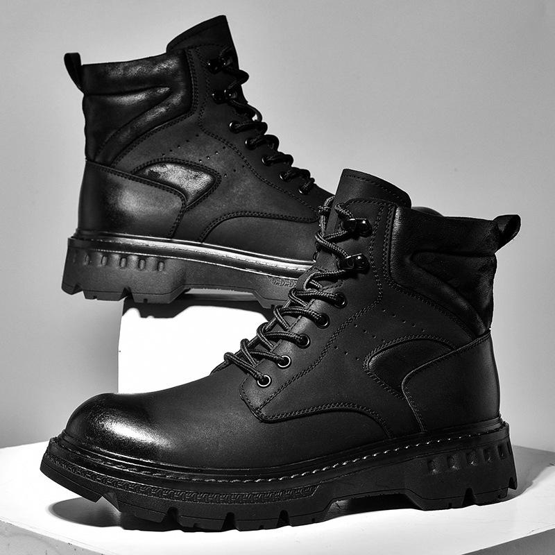 Ботинки Мартин на толстой подошве мужские кожаные ботинки зимние рабочие ботинки короткие ботинки с высоким верхом локомотивные мужские туфли кожаные нескользящие и износостойкие