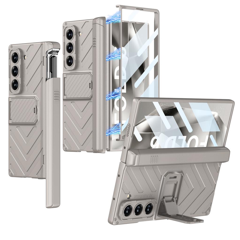 Жесткая броня, магнитная защита шарниров, жесткий чехол для телефона из ПК для Samsung Galaxy Z Fold 6, чехол с кронштейном для ручки, защитная пленка для экрана