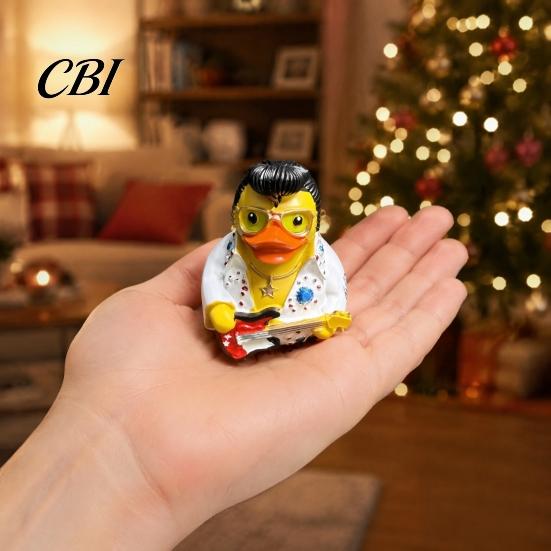 Music Themed Desk Ornament Rock & Roll Duck Figurine, Resin Jumpsuit Statue with Guitar Matte Finish Figurine for Desktop And Car Dashboard