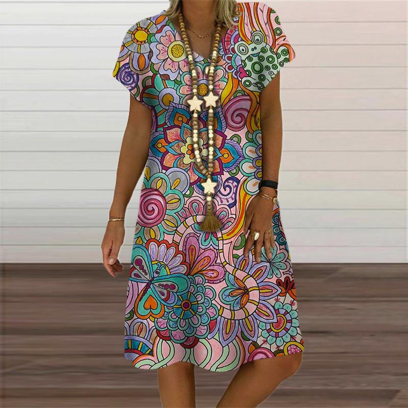 Радужная абстрактная живопись женское платье элегантная мода 3D принт короткий рукав вечерние платья летняя повседневная свободная одежда больших размеров