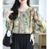 Round Neck Printed Chiffon Shirt for Women In Autumn High-end Western-style Loose Versatile Floral Shirt
