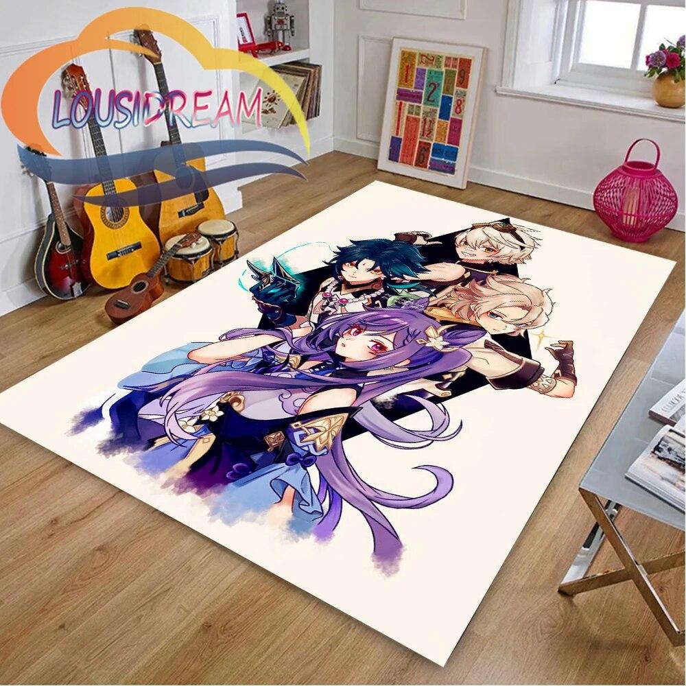 Ковер с мультяшными приключенческими играми, 3D принт Genshin Impact, напольный коврик для гостиной, мягкий фланелевый ковер для игр