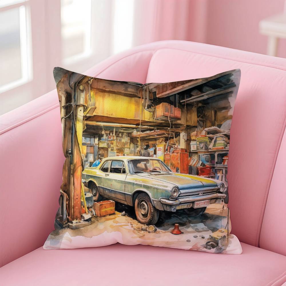 Watercolor Vintage Car Anime Pillow Case pattern printing pillowcase living room sofa cushion cover bedroom room decor