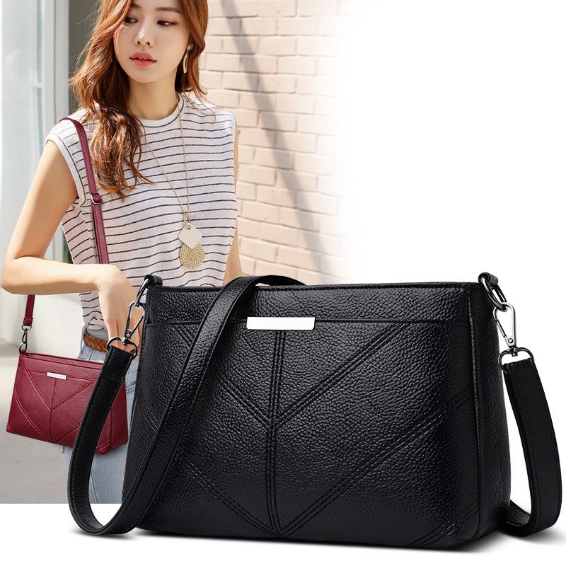 Mother Bag Female Bag Multi-layer Shoulder Bag Messenger Bag Simple PU Soft Leather Small Bag