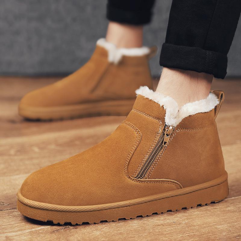 Мужские зимние ботинки из натуральной кожи, удобные бархатные теплые зимние ботинки с высоким берцем, хлопковая мужская обувь на коротком меху