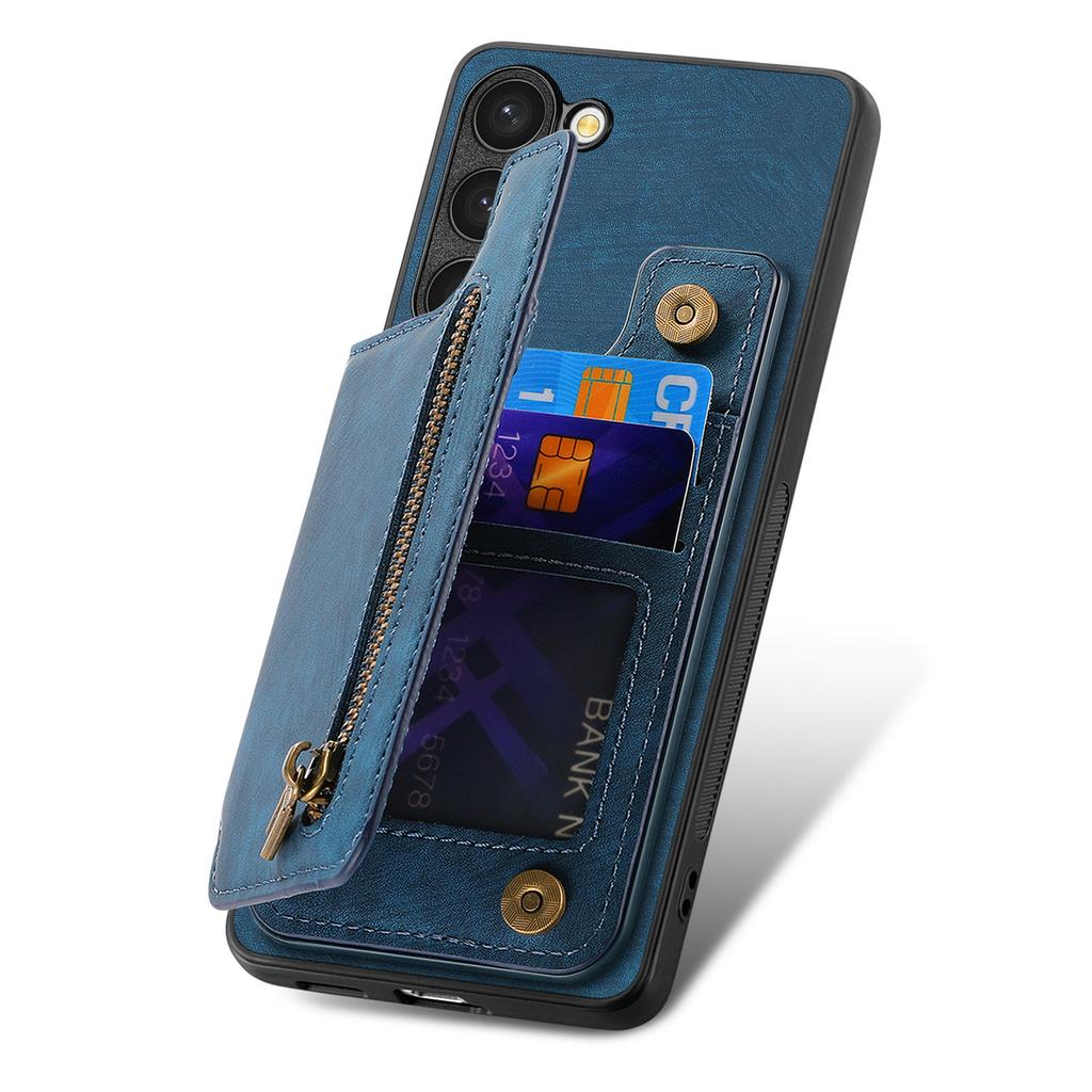 D15 Чехол-подставка для Samsung Galaxy S23 Ретро PU+TPU Чехол для телефона с кошельком на молнии