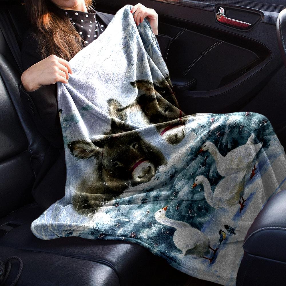 Winter Scene Donkeys Geese Blanket Soft Throw Blanket For Home Bedroom Bed Sofa Travel Office Solid Christmas Blanket