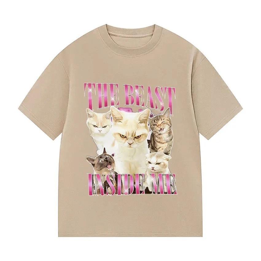 Beast Gifts Уникальная и забавная футболка с эмодзи кошки Ретро стиль Харадзюку Повседневная футболка с коротким рукавом Женская одежда Личность
