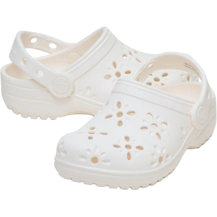 Crocs Classic Clog Floral Cutout Comfortable Slip-Resistant Durable Low-Top Walker Shoes Baby Shoes White 210944-0WV