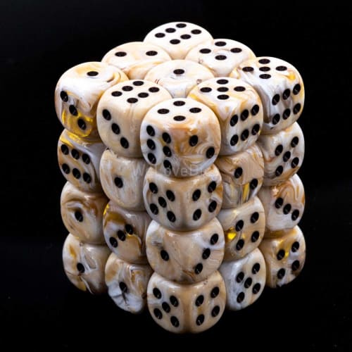 Dice Block with 36 D6 Marble Ivory W/black