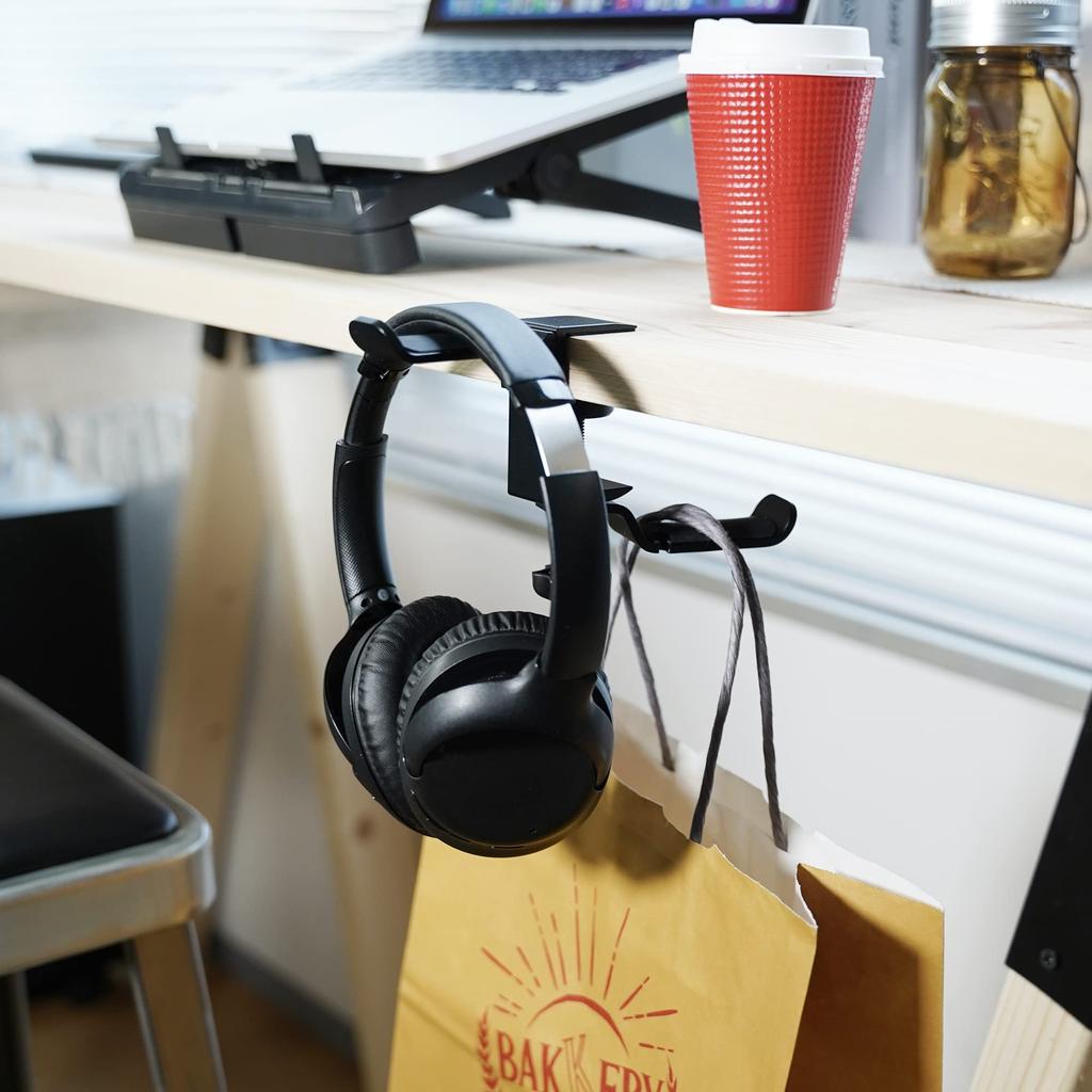 Seena Держатель для наушников, Тип двойного крючка, Подставка для наушников с зажимом, Многофункциональный алюминиевый, Вращение на 360 градусов, Подстаканник, Крепление к столу, Сверхпрочный, 5 кг