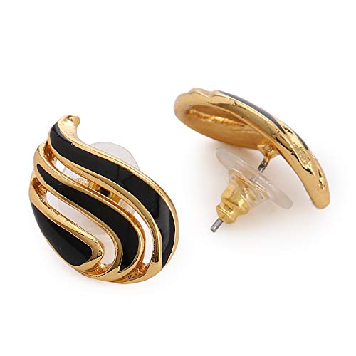 Estele Gold Plated Black Enamel Stud Earrings for Girls and Women