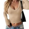 Women S Y2k Style Deep V Neck Long Sleeve Casual T Shirt
