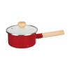 HB-4880 16cm Enamel Saucepan with Glass Lid, Red, Induction Compatible