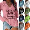 Women's Casual V-Neck Long-Sleeve Printed Letter Sweatshirt