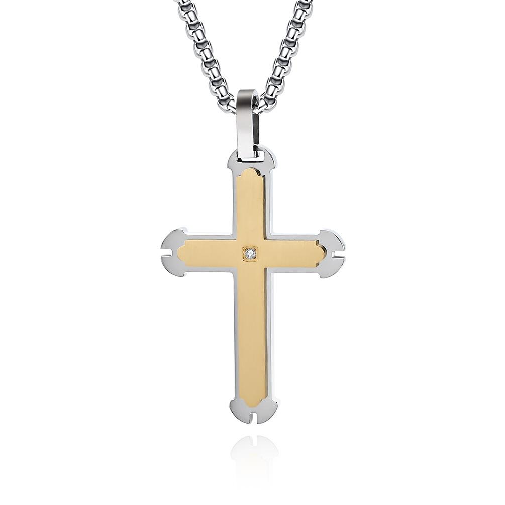 New Wrench Creative Stainless Steel Double-layer Cross Diamond Necklace Street Simple Versatile Pendant