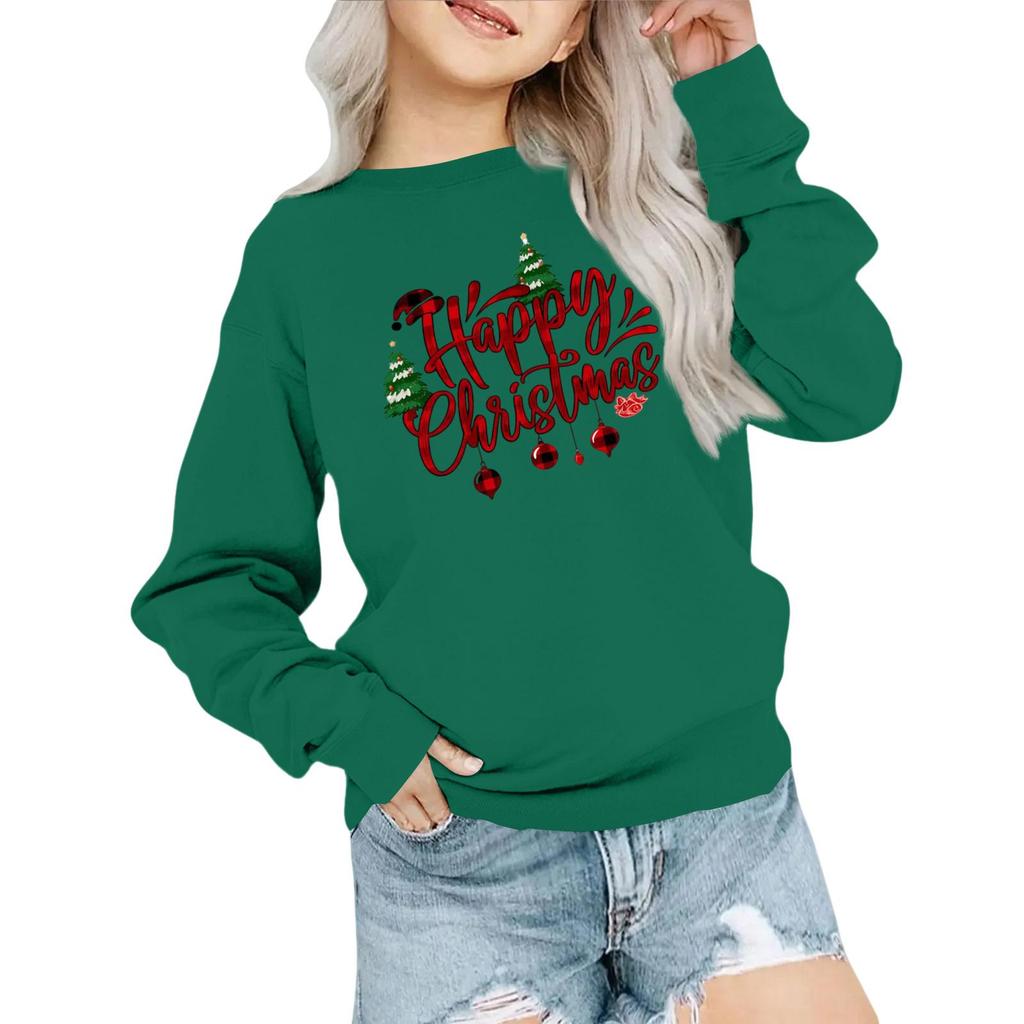 Kids' Fashion Loose-Fit Casual Long-Sleeve Christmas Print Oversized Crewneck Sweatshirt