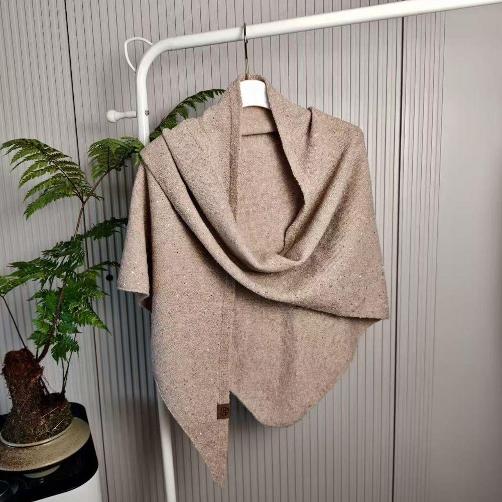 Winter Warm Woolen Shawl High End Mongolian Poncho Women Fashion Sequin Triangular Scarf