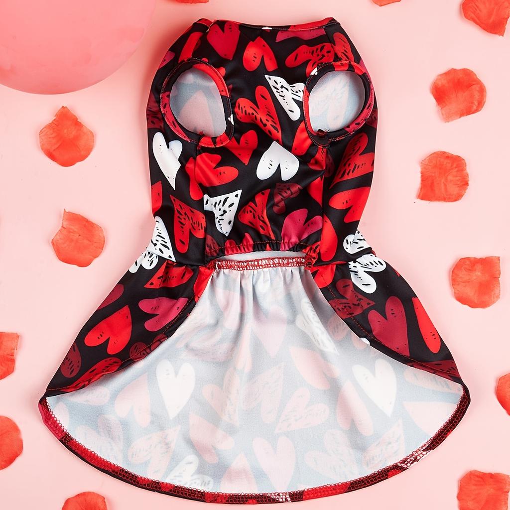 Dog Dress for Small Dogs Costume FEELING LOVED Printed Puppy Clothes with Bowknot Tulle Doggie Pet Cat Comfort Clothes Apparel V