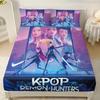 3 шт. K-Pop Охотники на демонов Принт Бессердечный Комплект простыней на резинке Разные размеры Мягкое покрывало для кровати Декор для спальни Машинная стирка
