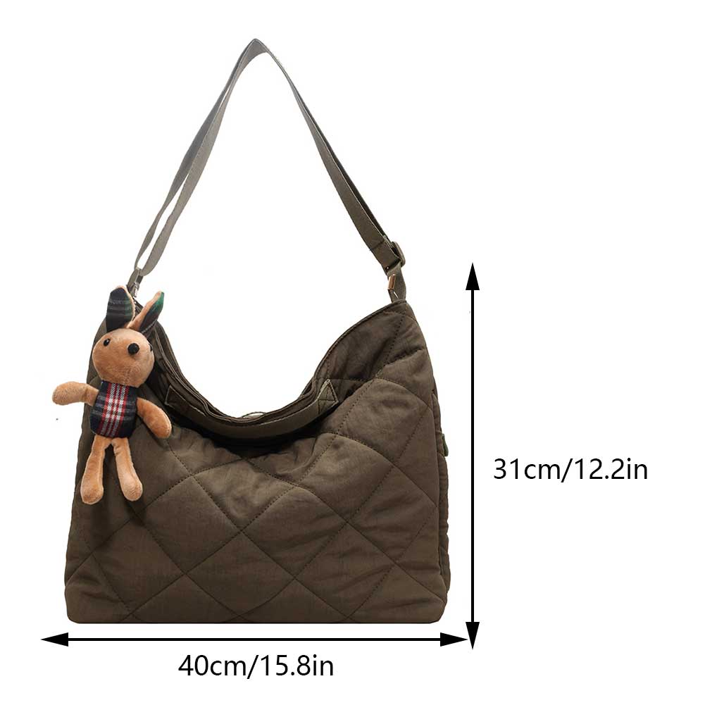 Women Quilted Tote Bag with Pendant Puffy Crossbody Bag Large Capacity Satchel Sling Bag Padded Shoulder Bag Daily Dating Bag