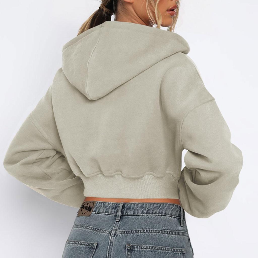 Женский свитер с застежкой-молнией на половину длины, толстовка с мятыми рукавами, короткое пальто с длинным рукавом