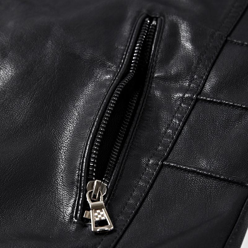 Men's Autumn and Winter New Men's PU Leather Jacket Short Stand Collar Green Motorcycle Leather Jacket