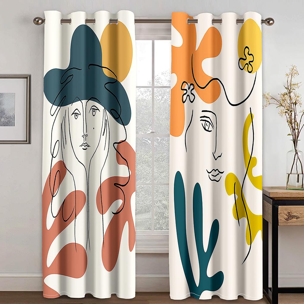 3D Печать Полиэстер Простой Модный Абстрактный Лицо Линия Современный Дешевый Спальня Гостиная Домашний Декор Теневая Штора Крючки Люверсы