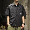 Spring Men Cargo Shirt Turn-down Collar Single-breasted Loose Mid Length Solid Color Chest Pocket Breathable Soft Short Sleeves