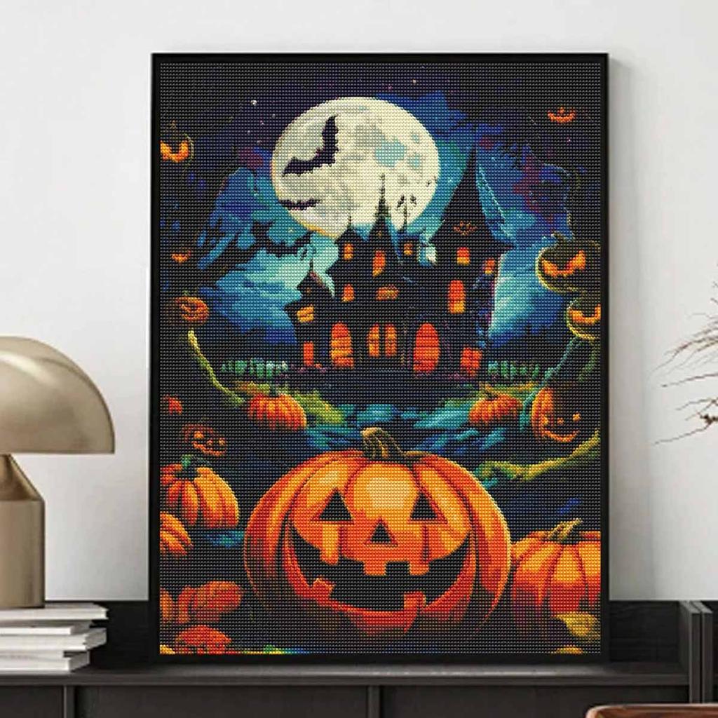 5D Diy Diamond Halloween Pumpkin Haunted House Moon Embroidery Diamond Painting Embroidery Cross Stitch Embroidery Home Decor