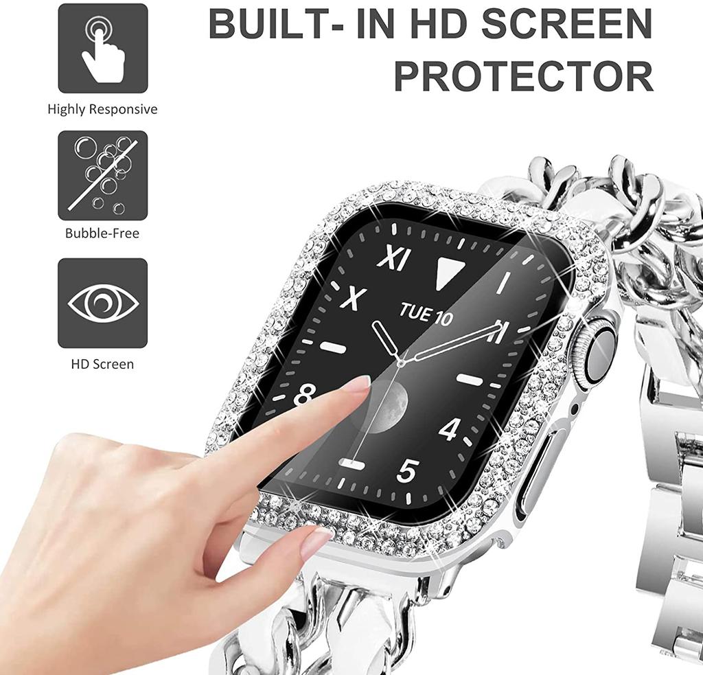 Diamond+Tempered Film Cover For Apple Watch Ultra 49mm 45mm 44mm 41mm 40mm 42mm 38mm Glass Protective Case For iWatch Series 9 8 7 6 5 SE Shell