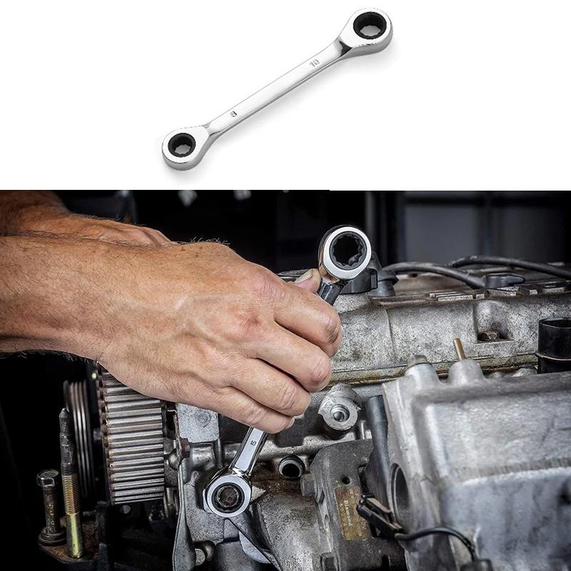 1pc 8-10mm Double Head Ring Ratchet Wrench, Chrome Vanadium Steel Ratchet Spanner Set Auto Repair Tools