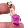 Red Ruby(Simulated) Handmade 925 Sterling Silver Two Tone Pendant 1.75" E0A12