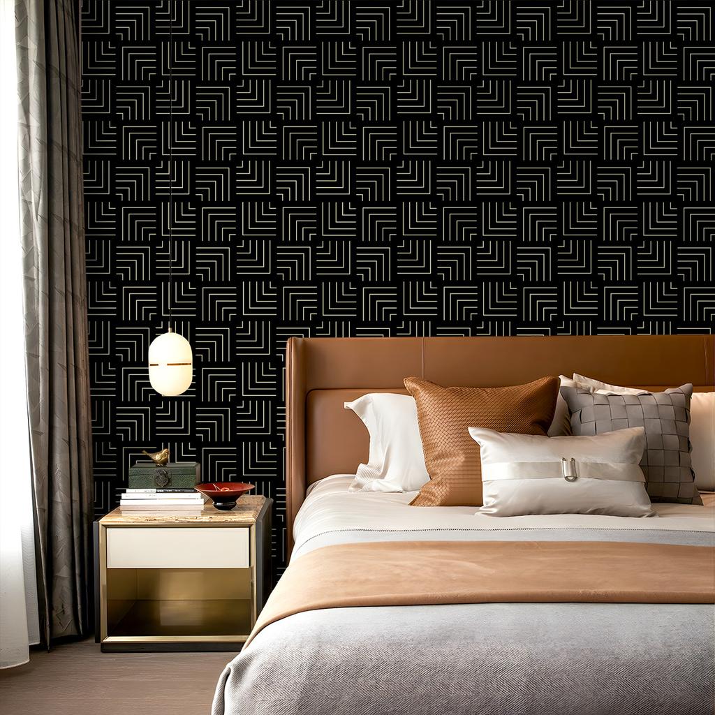 Геометрические самоклеящиеся обои Черный греческий ключ Контактная бумага Утолщенные водонепроницаемые самоклеящиеся обои Подкладка для полок