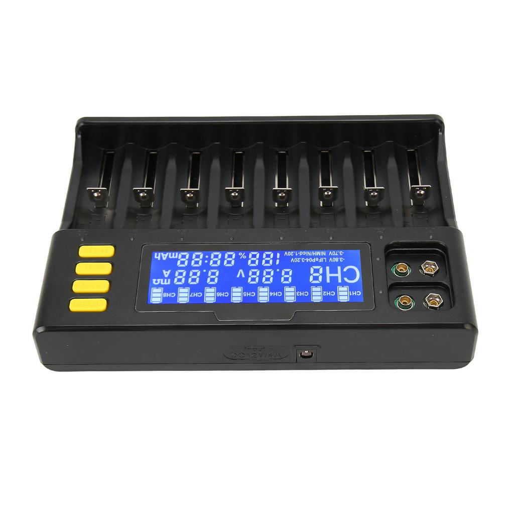 8 Slot Lithium Battery Charger with Car Adapter LCD Screen for Li Ion IMR ICR NiMH Cd 18650 21700