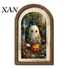 Farmhouse Ghost Decor Halloween Wall Decor, Cute Table Sign, Vintage Arch Framed Autumn Fireplace Accent Picture, Decorative Art for Mantel