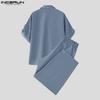 INCERUN Two Pieces Men Lapel Neck Short Sleeve Shirt Long Straight Pants Sets Outfits
