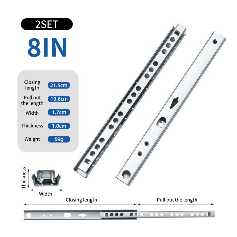 2Set Smooth Glide Bearing Drawer Slides 17Mm Wide Two Way Slide Drawer Glides 8"-17" Hardware Accessories Drawer Rail