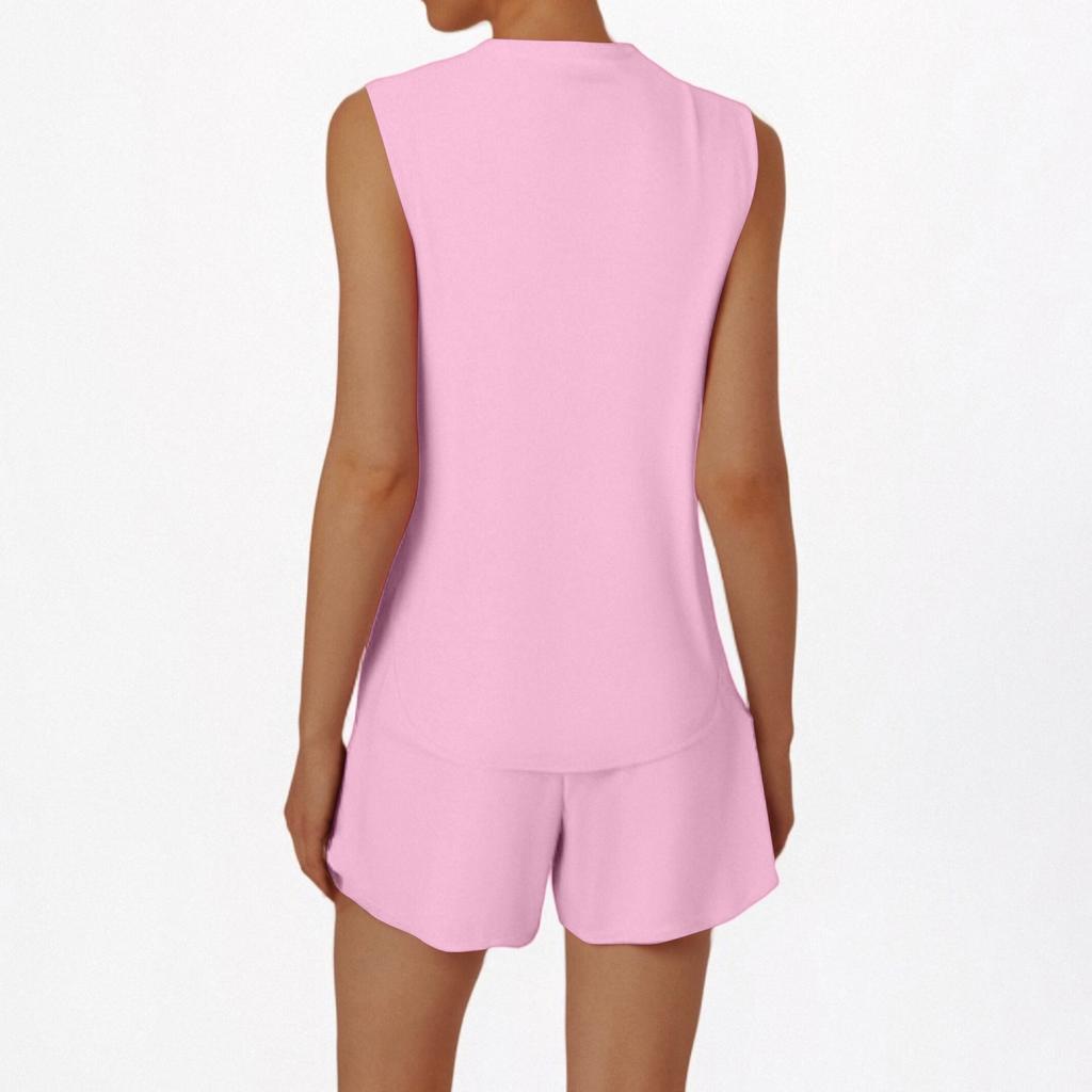 Женский однотонный свободный свитер с V-образным вырезом, без рукавов, повседневный комплект с карманами и шортами на эластичной талии