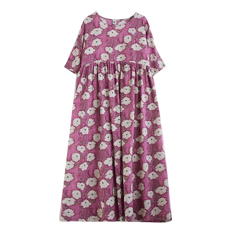 Новые платья из хлопка с короткими рукавами больших размеров и цветочным принтом для женщин, повседневные свободные длинные летние платья