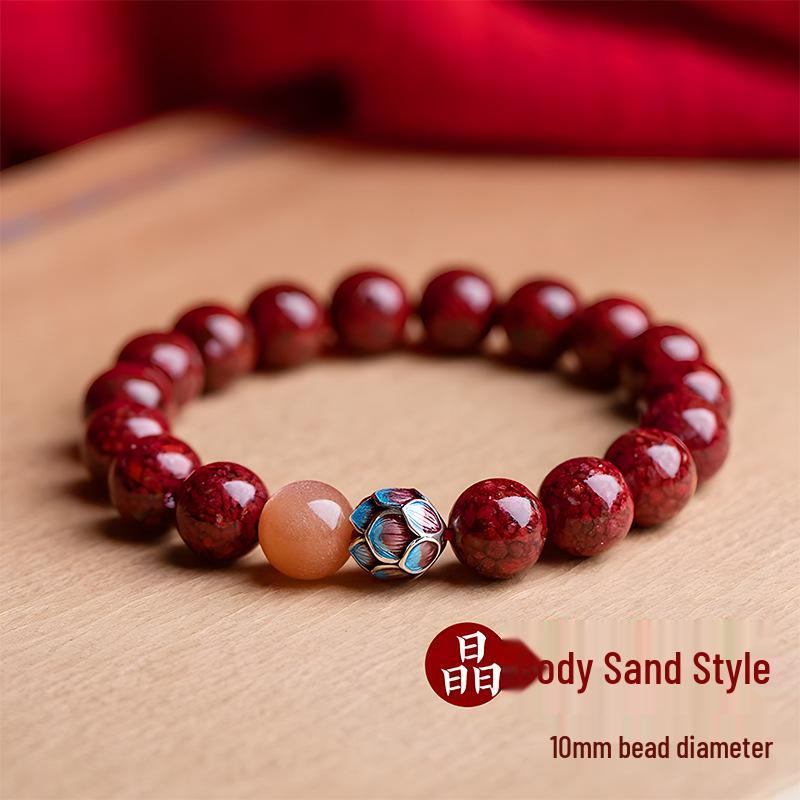 Натуральный необработанный киноварь браслет «Лотос, очищающий разум» в фиолетовых, золотых и красных тонах