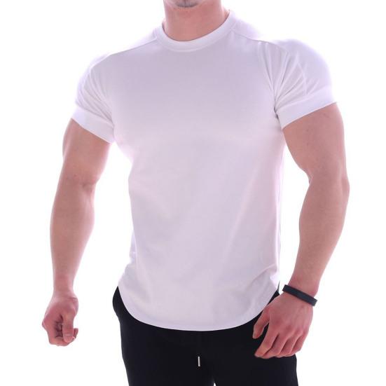 Men Sports T-shirt O Neck Short Sleeve Slim Fit Solid Color Elastic Quick-drying Soft