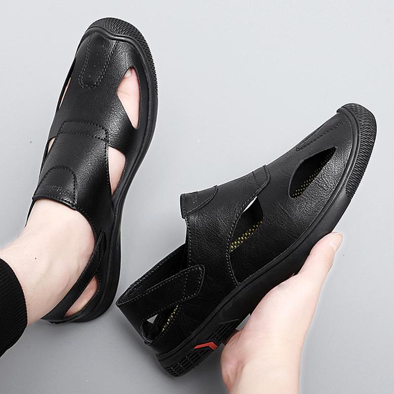Простые кожаные уличные туфли, дышащие мужские повседневные сандалии, мягкая подошва, дырчатые туфли, сверхлегкие мокасины, ажурные стильные лоферы