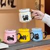 Милая мультяшная чашка с черным котом, сувенир, высококачественная офисная чашка для воды с крышкой, кружка, керамическая чашка для девочек