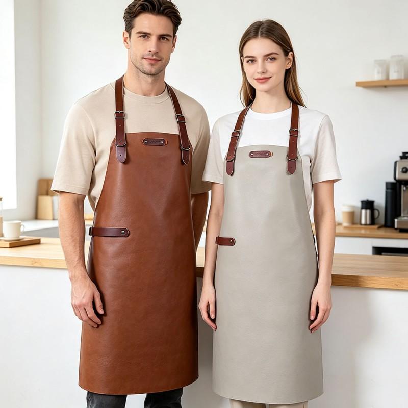 Unisex PU Leather Apron Waterproof Oilproof Kitchen Baking Barber Work