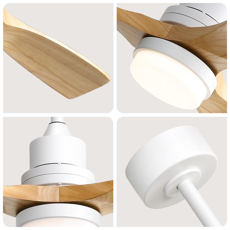 Sofucor Ceiling Fan with Light 132cm - 6 Speeds - Remote Control - 3 Wooden Blades - Reversible DC Motor