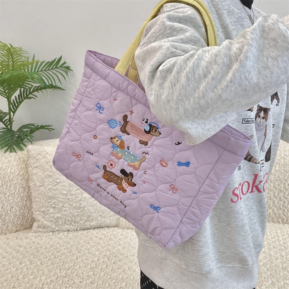 49243 Симпатичная стеганая корейская сумочка с вышитым щенком и сумка для ланча для женщин