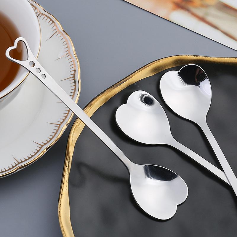 Кофейные ложки, креативная кофейная посуда на День святого Валентина, серебряные кухонные принадлежности в форме сердца, переносная посуда из нержавеющей стали