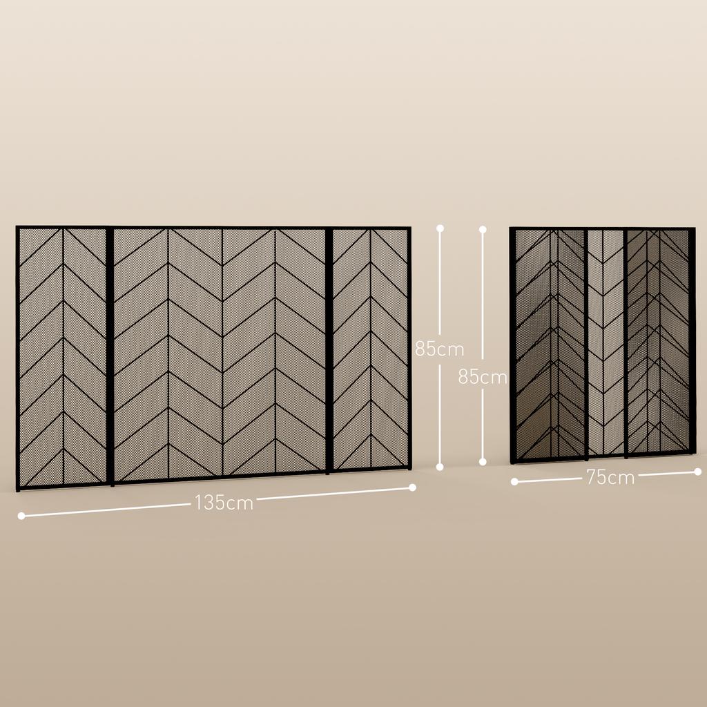 Spark Guard for Fireplaces, Elegant Spark Catcher, Foldable, Coated, Black, 135 x 85 cm