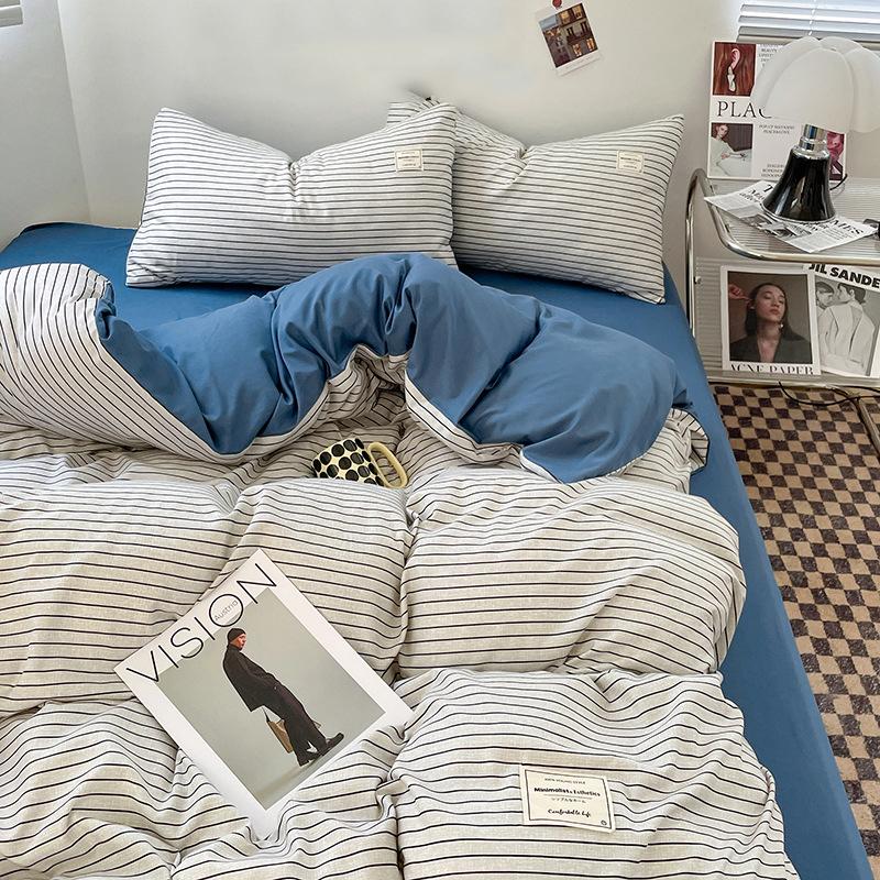 Ins Style Комплект постельного белья в скандинавском стиле, одинарный, двойной, плоский лист, пододеяльник, наволочка, мягкая микрофибра, полный размер Queen Size, постельное белье